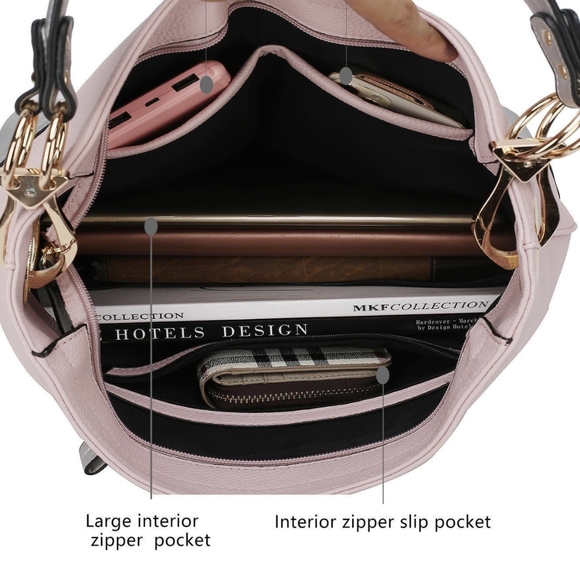 MKF Collection Vegan Leather Magnolia Women’s Hobo Bag Pink Silver - Picture 7 of 16